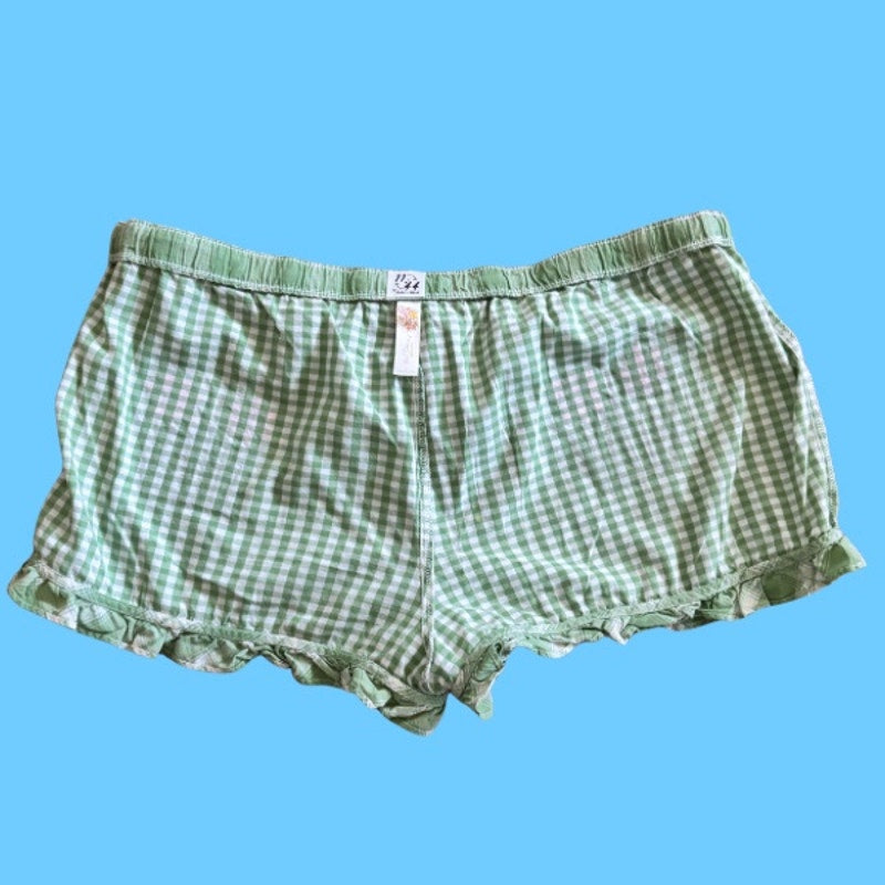 Vintage Daffodil Patch Green and White Gingham Ruffle Hem Cotton Lounge Bloomers (L)