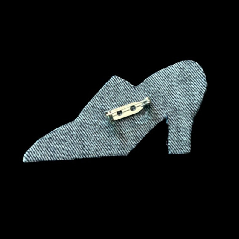 Heavenly Blue and Gold Buckle French Court Shoe Heel Vintage Embroidered Patch Pin