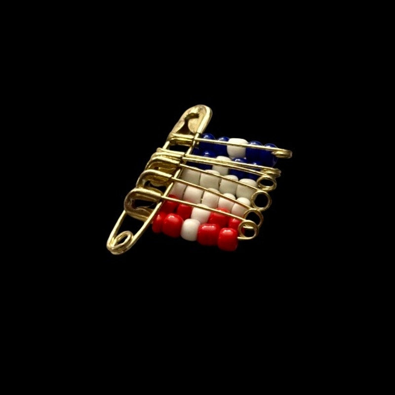 Vintage Tiny Red White & Blue Beaded Safety Pins Pin