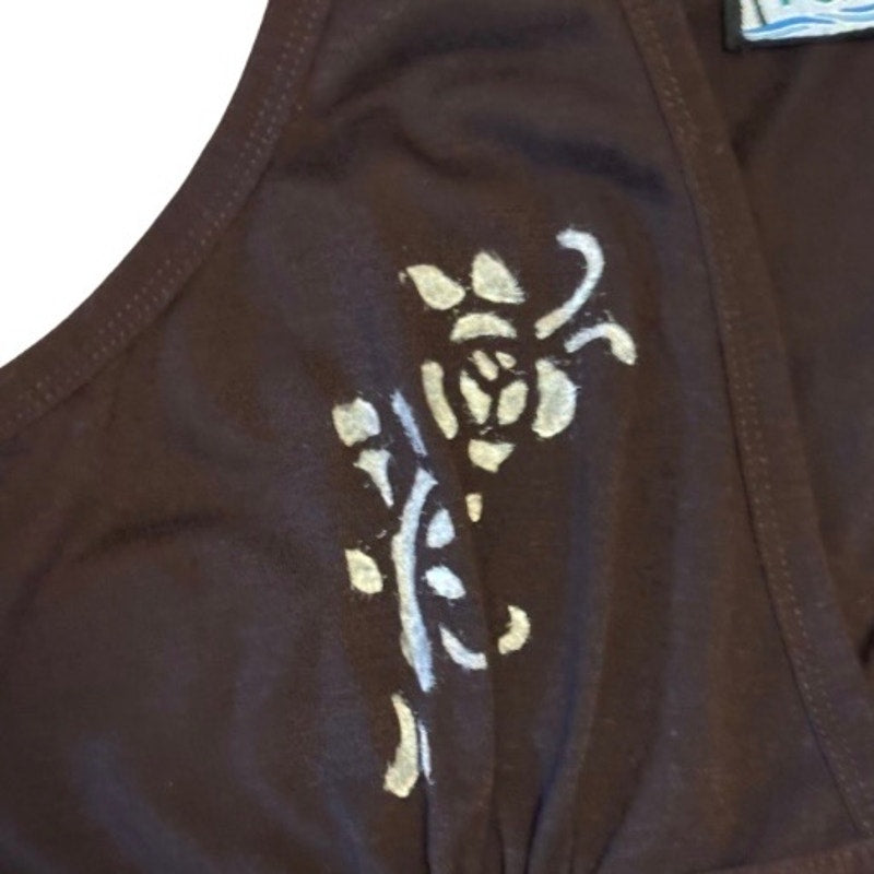 Y2K Chocolate Brown Painted Roses Halter-Style Babydoll Mini-Dress (M)