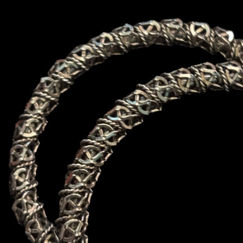 Set of 2 Vintage Silver Twisted Chain Cuff Bangles