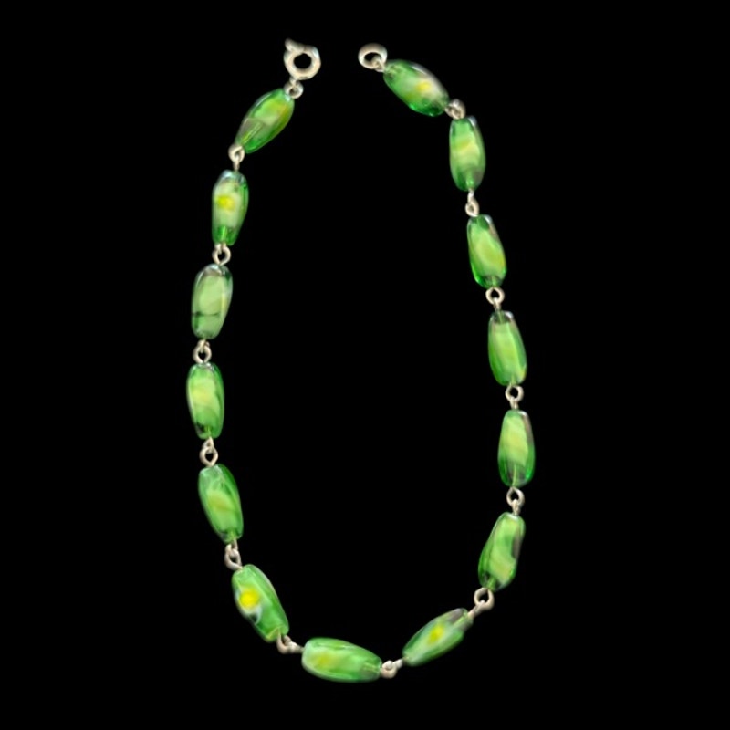 Marbled Green Sea Glass Beaded Chain Anklet (XL)