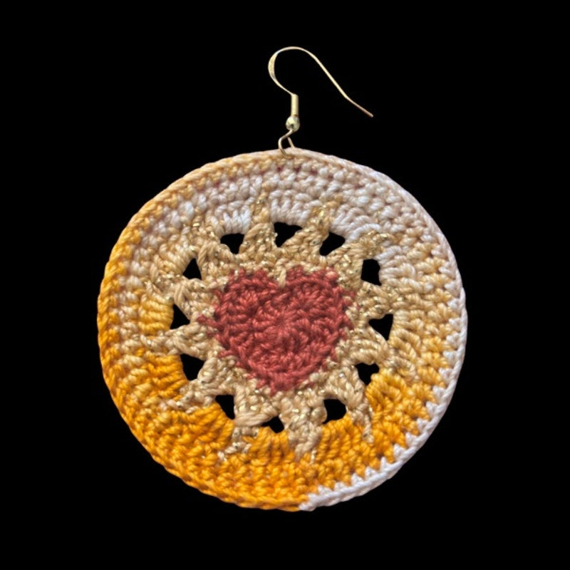 Orange Cream Ombré & Gold Hearts on Fire Micro-crocheted Disc Earrings