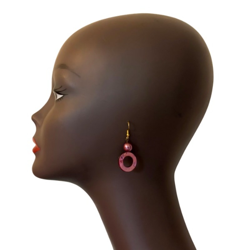 Fuchsia Pink Pearl & Mother-of-Pearl Ring Earrings