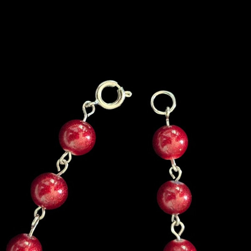 Bordeaux Red Beaded Chain Anklet (XL)