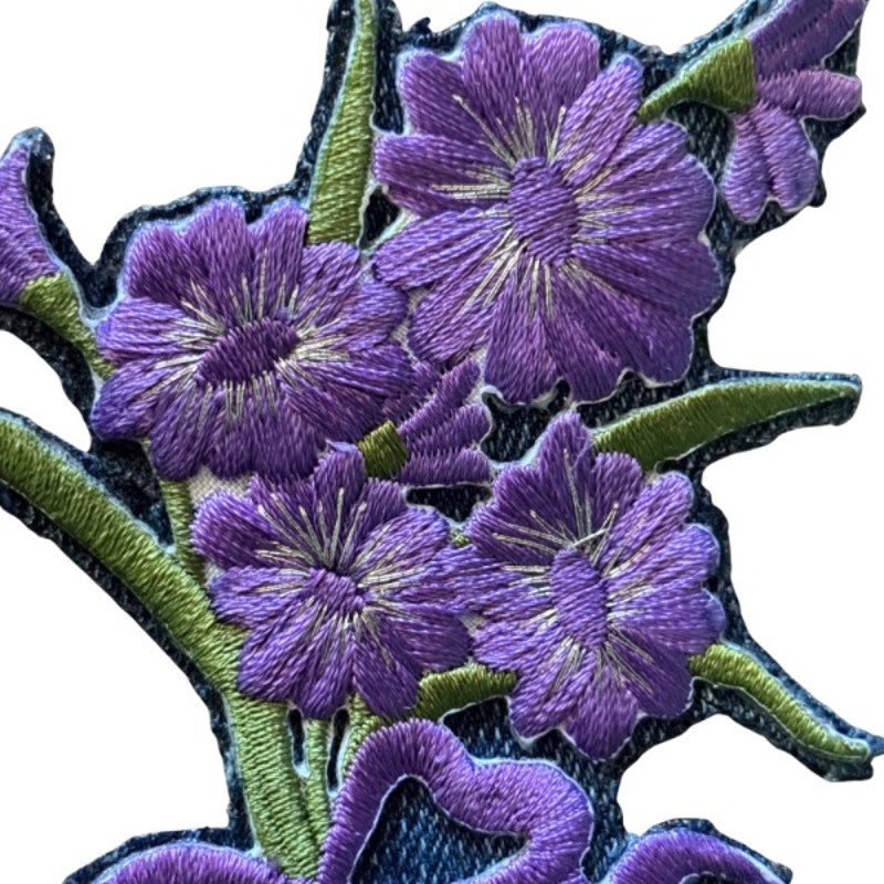 Lilac Purple Flower Bow Bouquet Vintage Embroidered Patch Pin