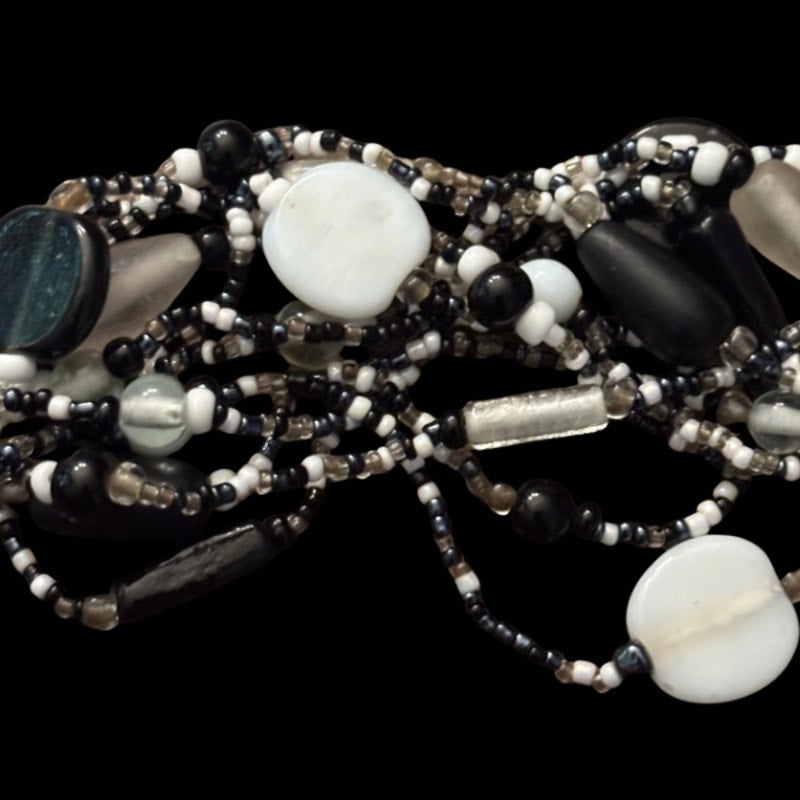 Vintage Beaded Funky Black and White Bracelet