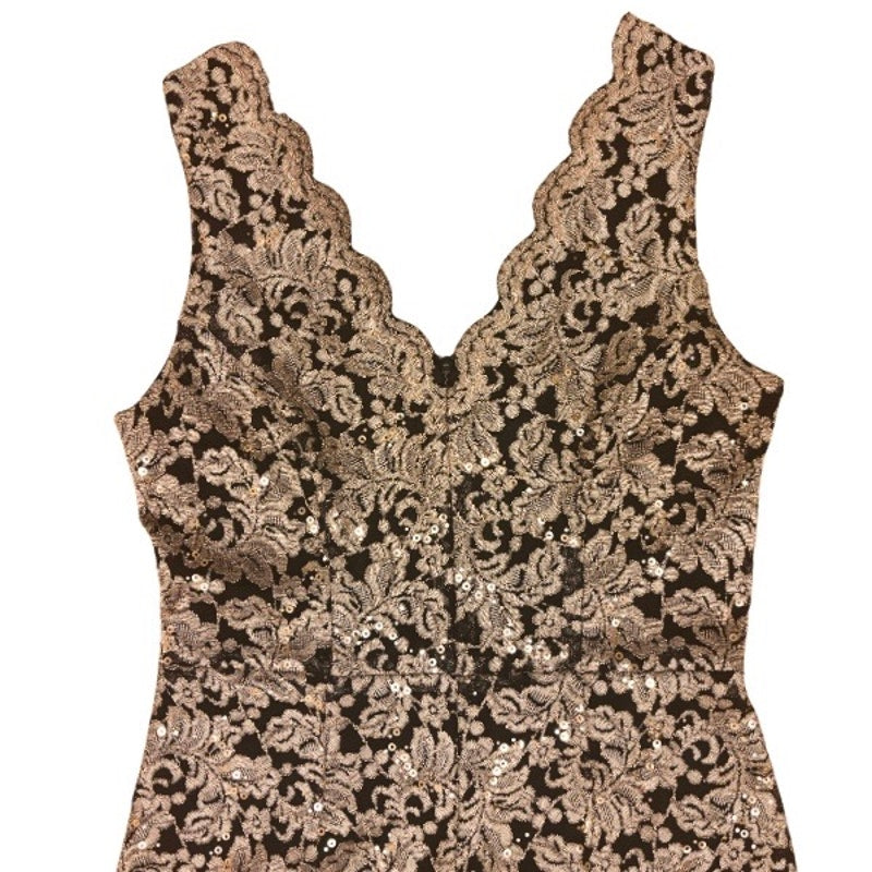 Black & White Gold Sequined Lace Stretch Sleeveless Bodycon Sheath Dress (8)