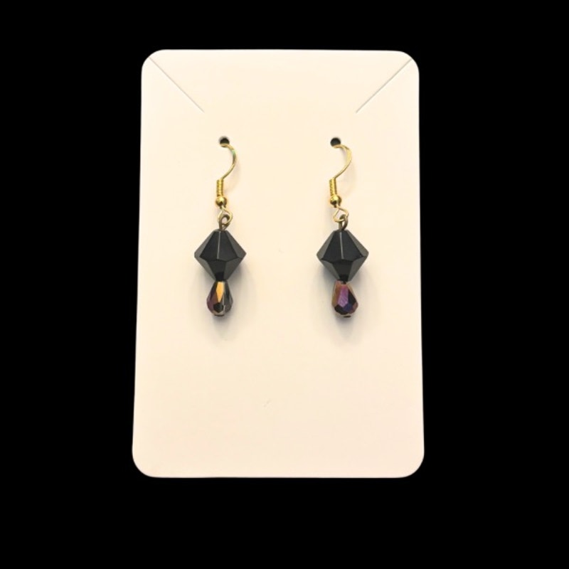 Vampire Tears | Dainty Black & Colorshift Silver/Purple Drop Earrings