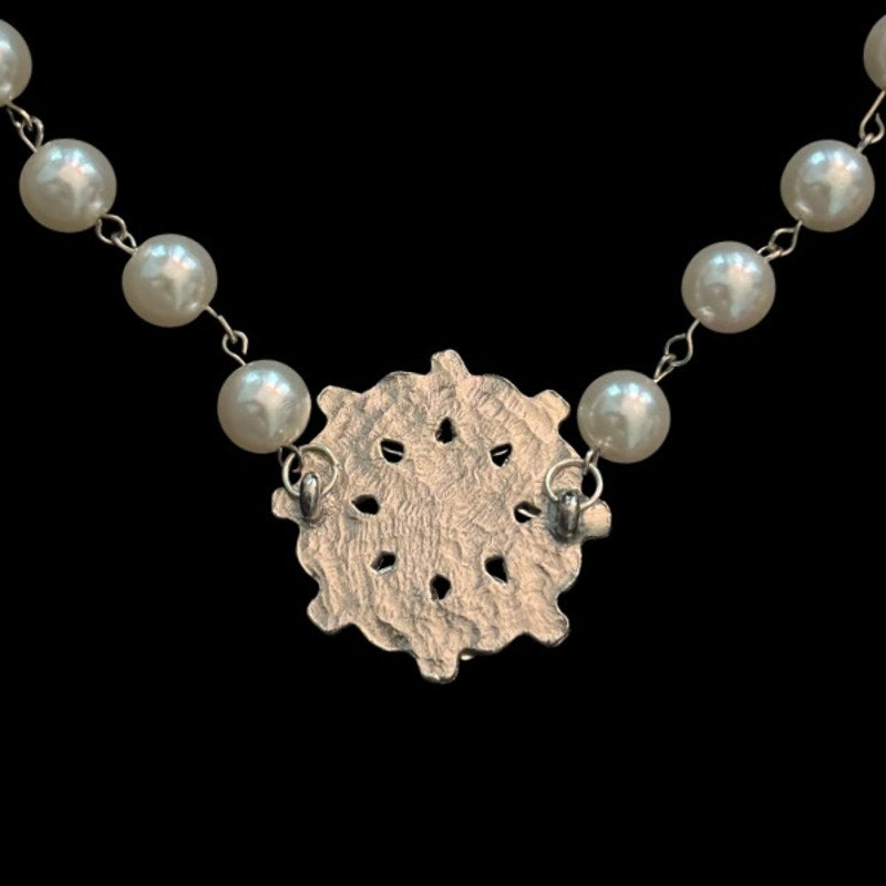 Vintage Rhinestone & Pearl Flower Pendant Pearl Beaded Chain Necklace | Handmade with Secondhand Materials