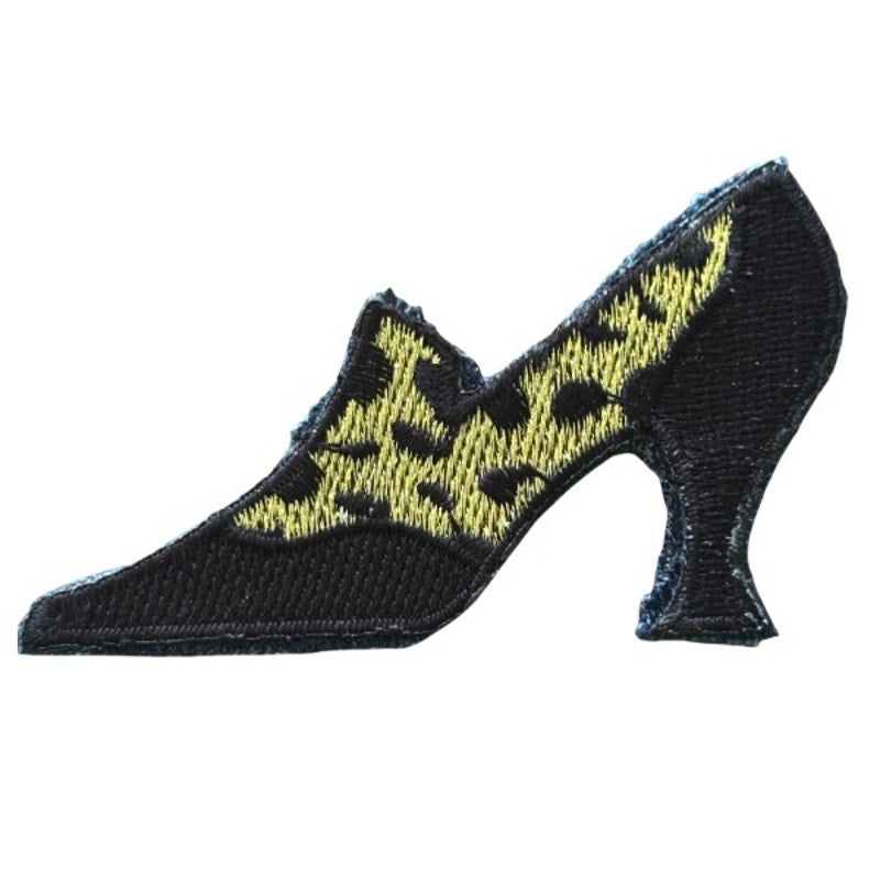 Black and Gold Cheetah Print Pump Vintage Embroidered Patch Pin