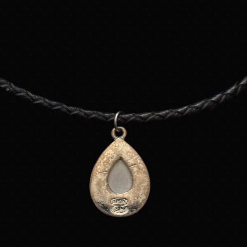 Faux Yellow Topaz & Silver Teardrop Pendant Leather Cord Choker Necklace