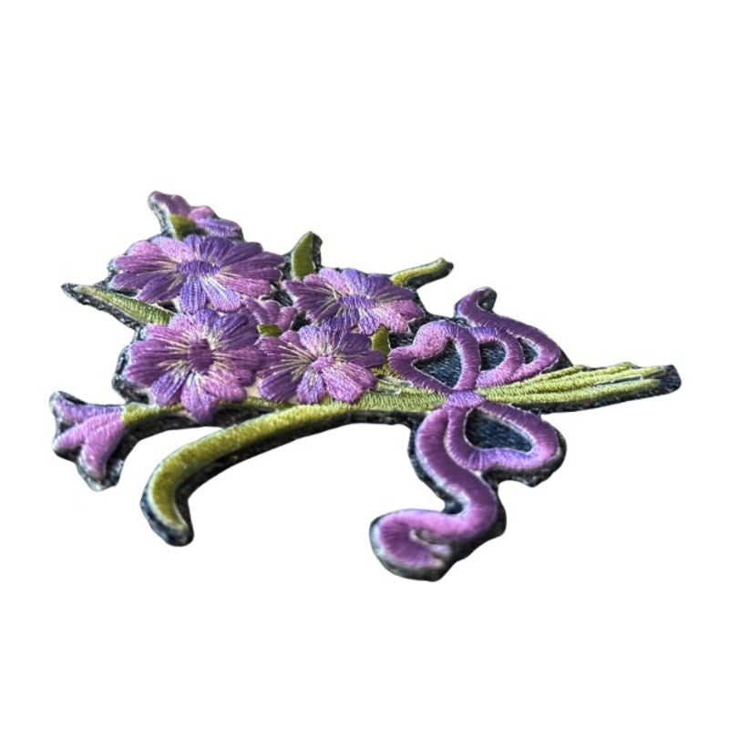 Lilac Purple Flower Bow Bouquet Vintage Embroidered Patch Pin