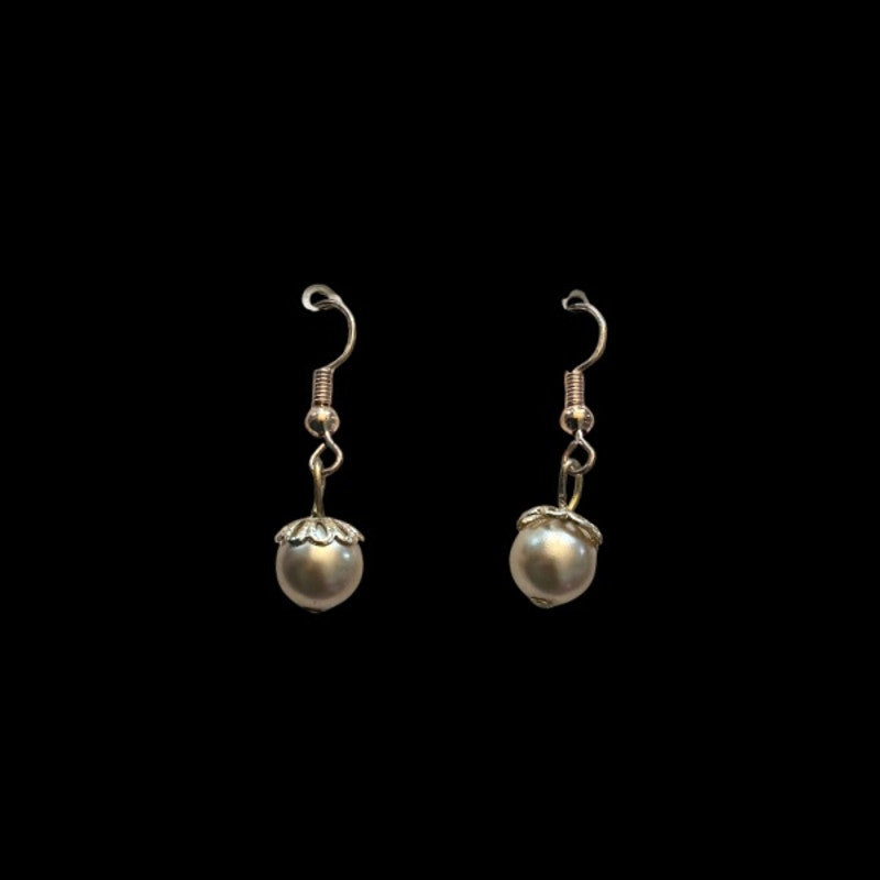 Dainty Cream Mock Pearl Drop Earrings | Upcycled Vintage