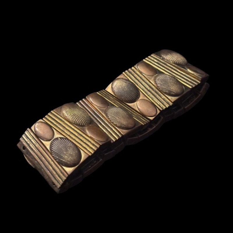 Vintage Art Deco Bronze and Gold Toned Metal Stretch Bracelet