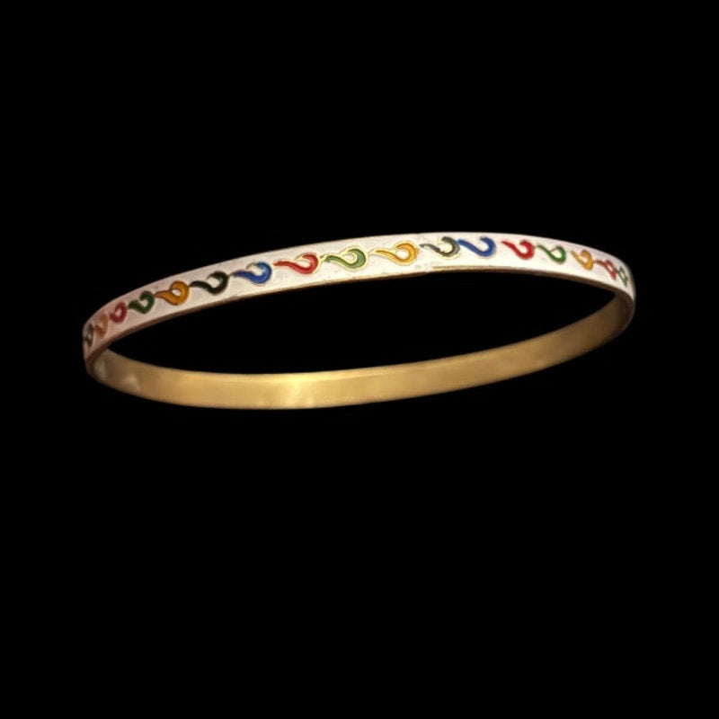 White/Rainbow Scroll Vintage Cloisonné Brass & Enamel Bangle (Small)
