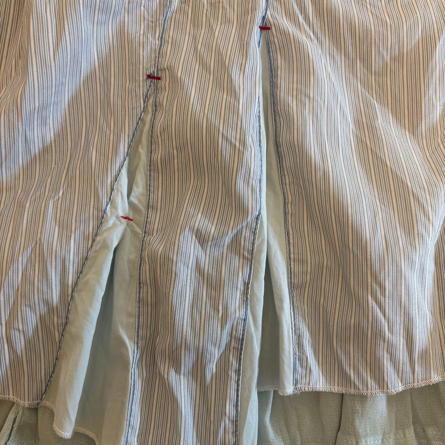 C’est Fait Pour Vous Y2K Light Blue and White Pinstriped Drop Waist Handkerchief Hem Fairy Dress (S/M)