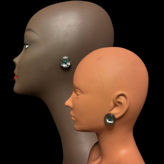 Faux Grey Mother of Pearl Button Stud Earrings