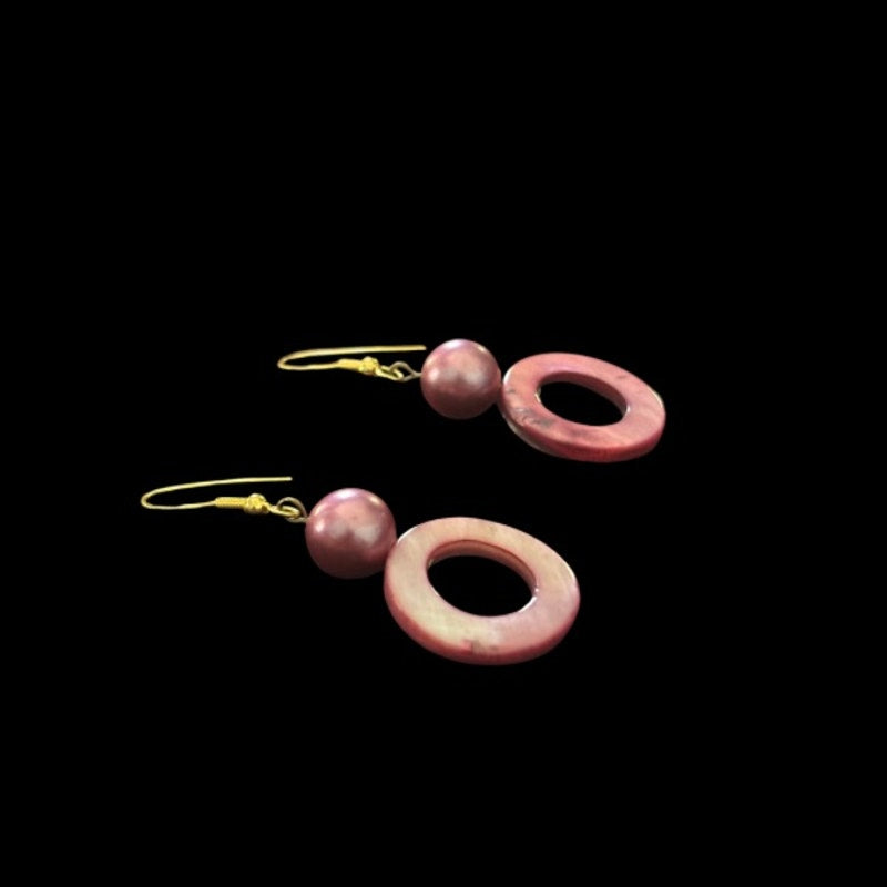 Fuchsia Pink Pearl & Mother-of-Pearl Ring Earrings