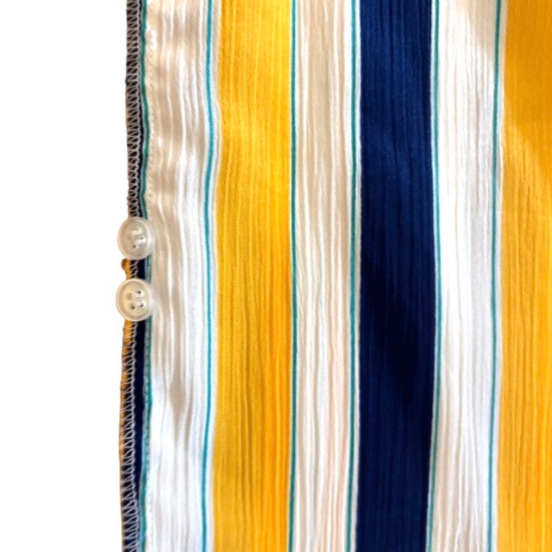 Vintage Textured Satin Yellow, White, & Blue Striped Short Sleeve Shirt (M/L)