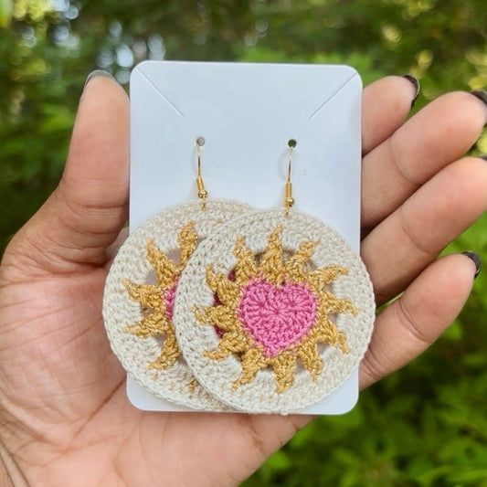 Pink, Gold, & Cream Hearts on Fire Micro-crocheted Disc Earrings