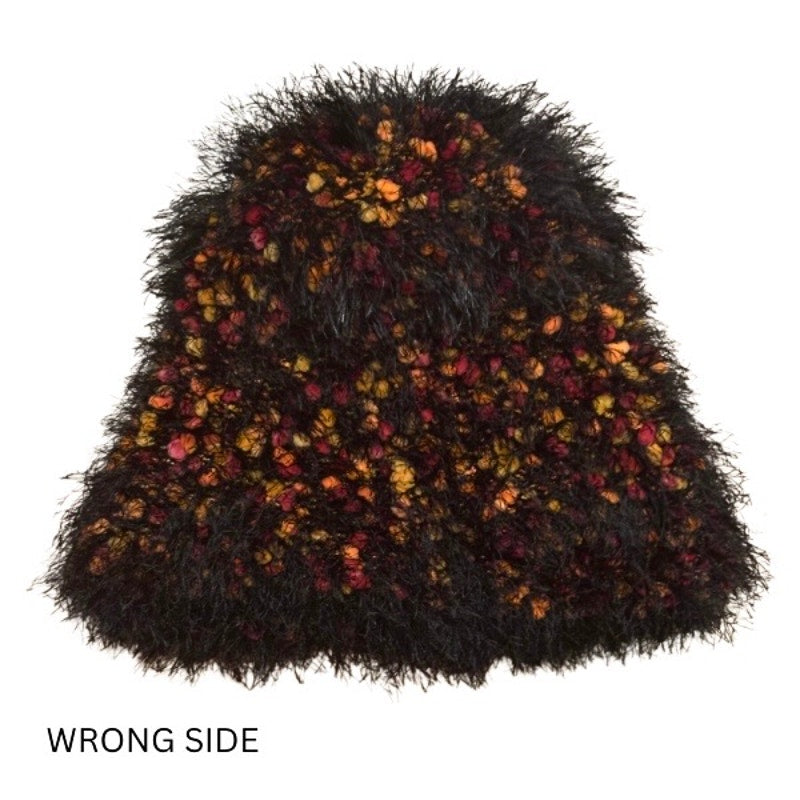 Hand-knit Fuzzy Orange, Red & Black Bucket Hat (OSFM)