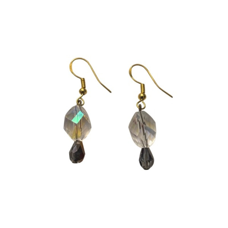 Morning Dewdrops | Clear AB Crystal & Colorshift Silver/Bronze/Purple Drop Earrings