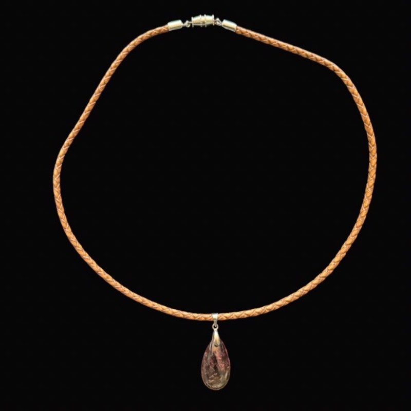 Faux Ametrine Teardrop Pendant Leather Cord Choker Necklace
