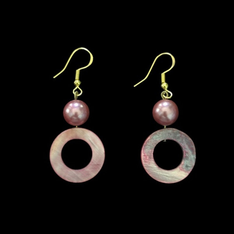 Fuchsia Pink Pearl & Mother-of-Pearl Ring Earrings
