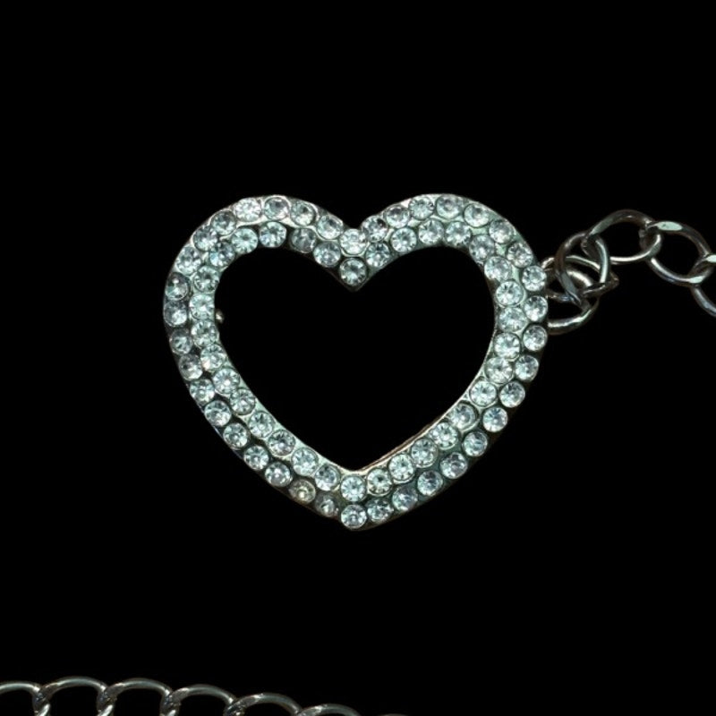 Y2K Silver Rhinestone Heart Chain Belt (fits up to XL)