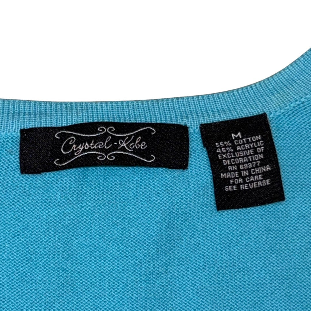 Y2K Aqua Blue Sequin Embroidered Red Cardinal in the Pines Sweater (M)