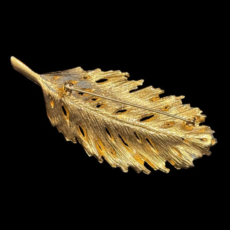 Vintage Large Gold-Toned Feather Brooch