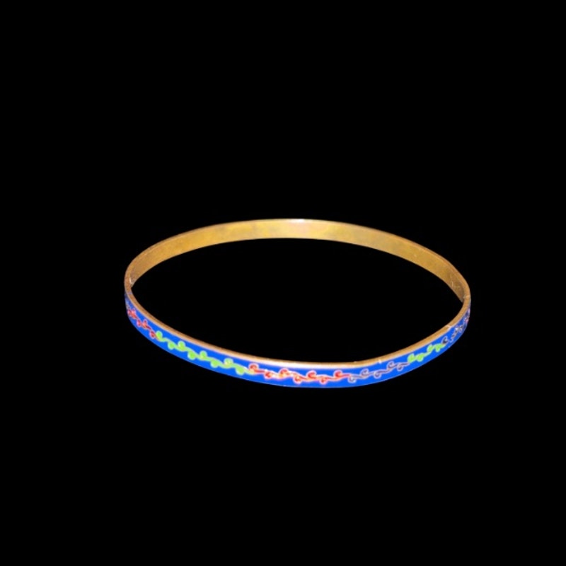 Royal Blue/ Multi Scroll Vintage Cloisonné Brass & Enamel Bangle (Medium)