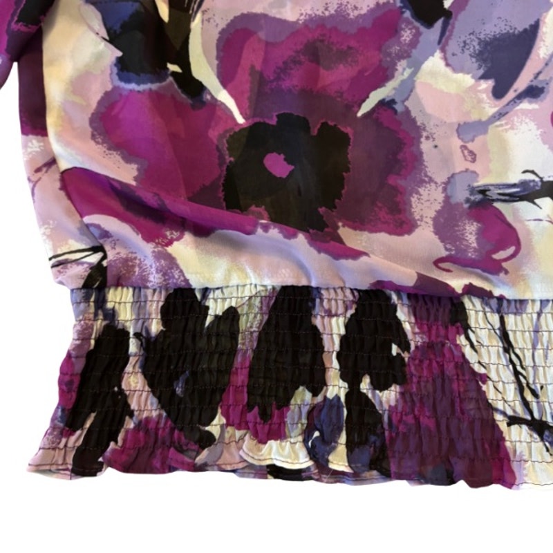 Sheer Purple Poppies Floral 1/2 Sleeve Cropped Peasant Blouse (PL)