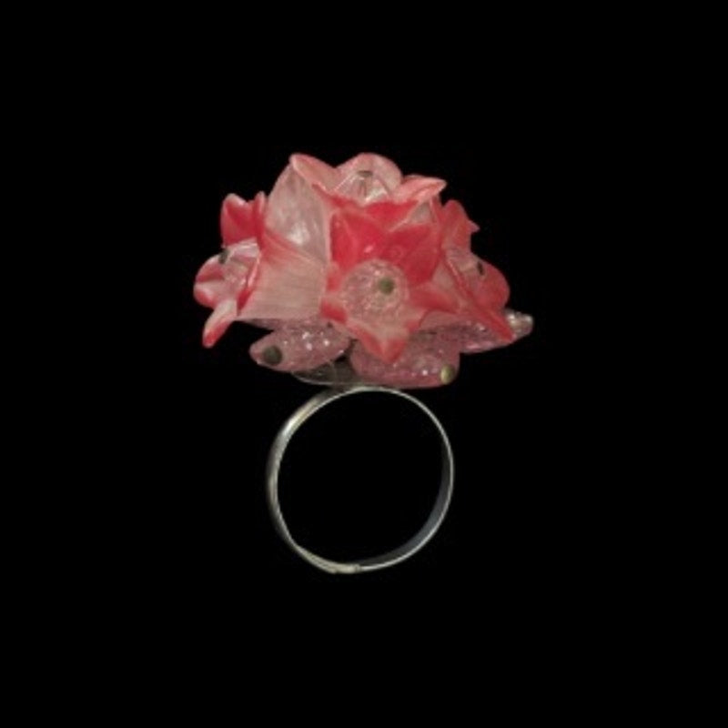 Pink Lily Cluster Upcycled Vintage Earring Ring (7-8)