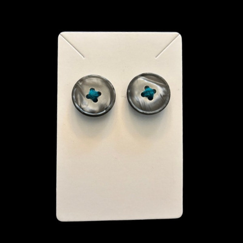 Faux Grey Mother of Pearl Button Stud Earrings