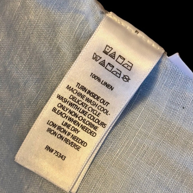 Vintage Sun & Moon Patch Sky Blue Linen Button Down Short Sleeve Shirt (Large)