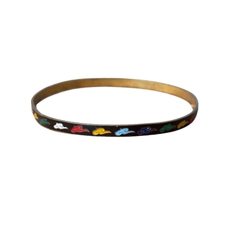Black/Multi Scroll Vintage Cloisonné Brass & Enamel Bangle (Small-Medium)