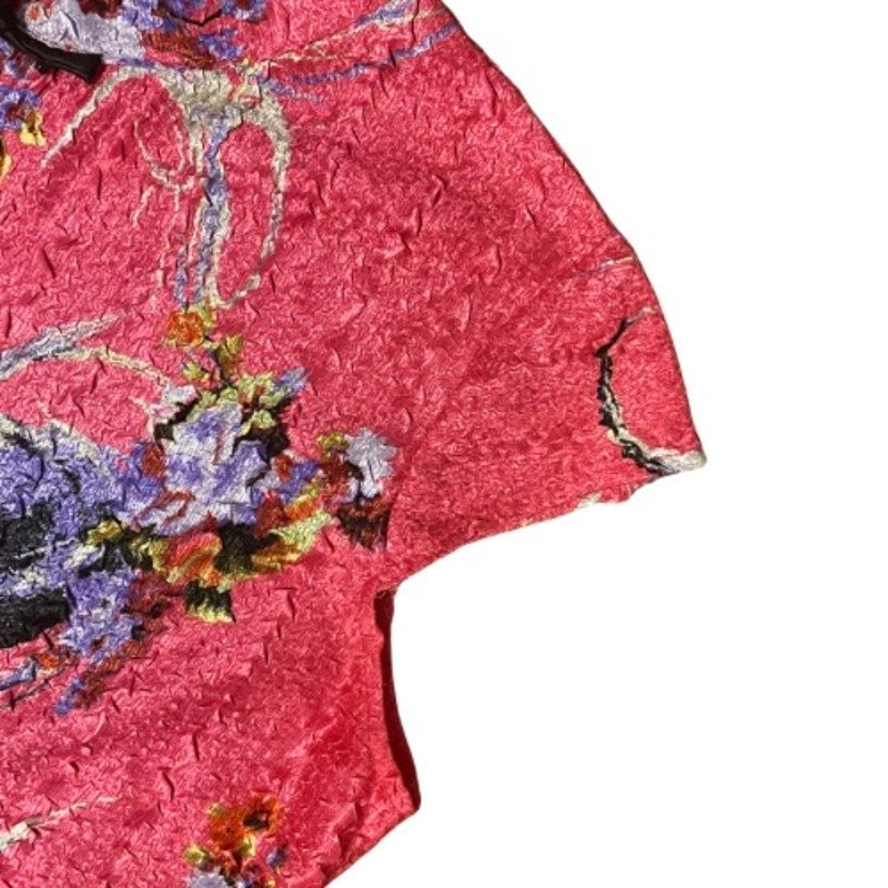Vintage Hot Pink Chinese Silk du Jin Floral Qipao Mini-Dress (L)
