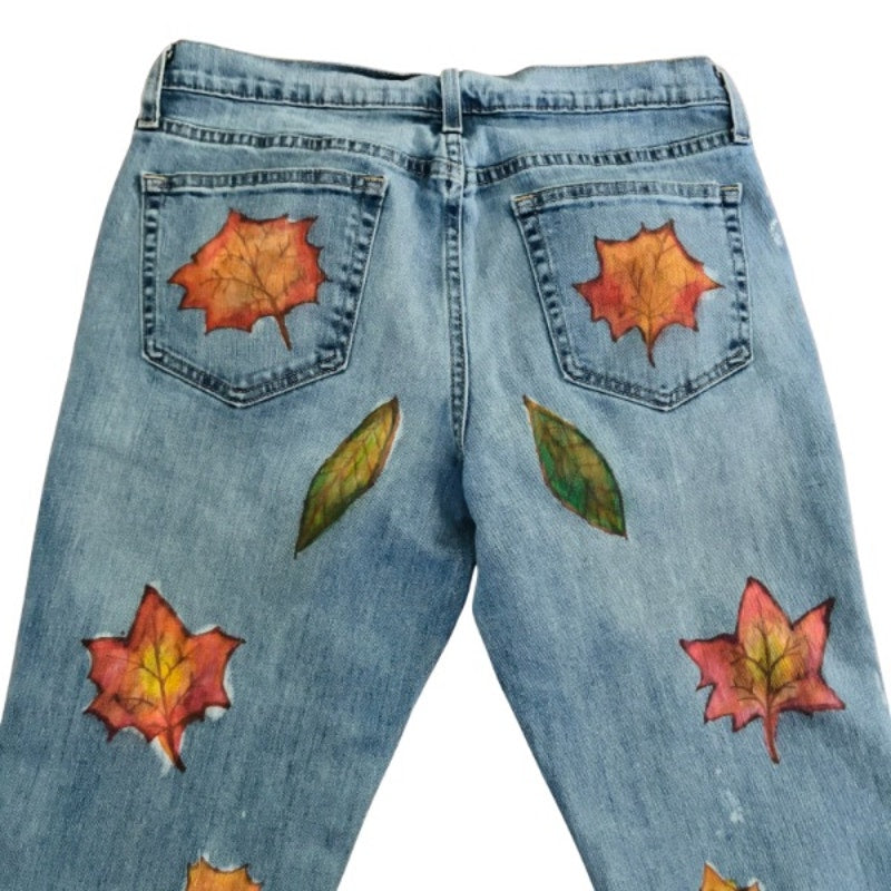 “Falling Leaves” Upcycled Slim Fit Light Wash Jeans (34 x 30)