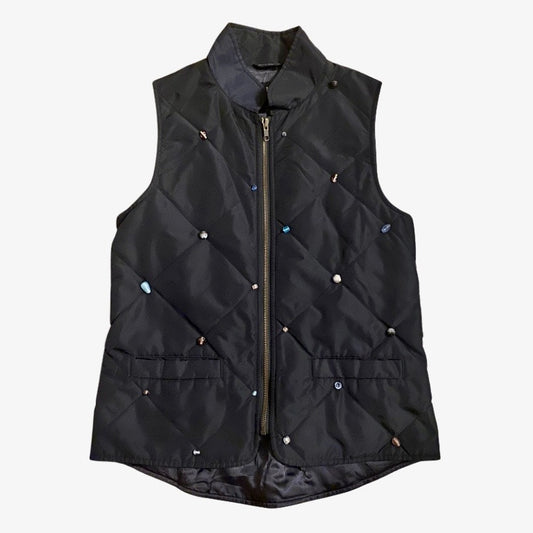 Upcycled Navy Blue, Purple Bead Embellished Quilted Vest (S)