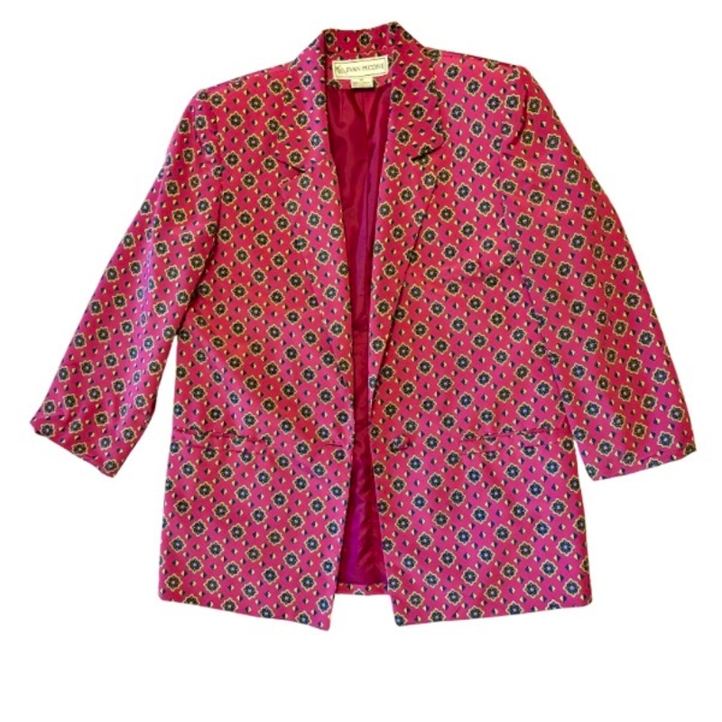 Vintage Hot Pink Medallion Print Blazer  (10)