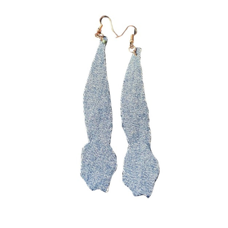 Upcycled Vintage Pastel Orange Tulip Embroidered Patch + Denim Earrings (Upside Down)