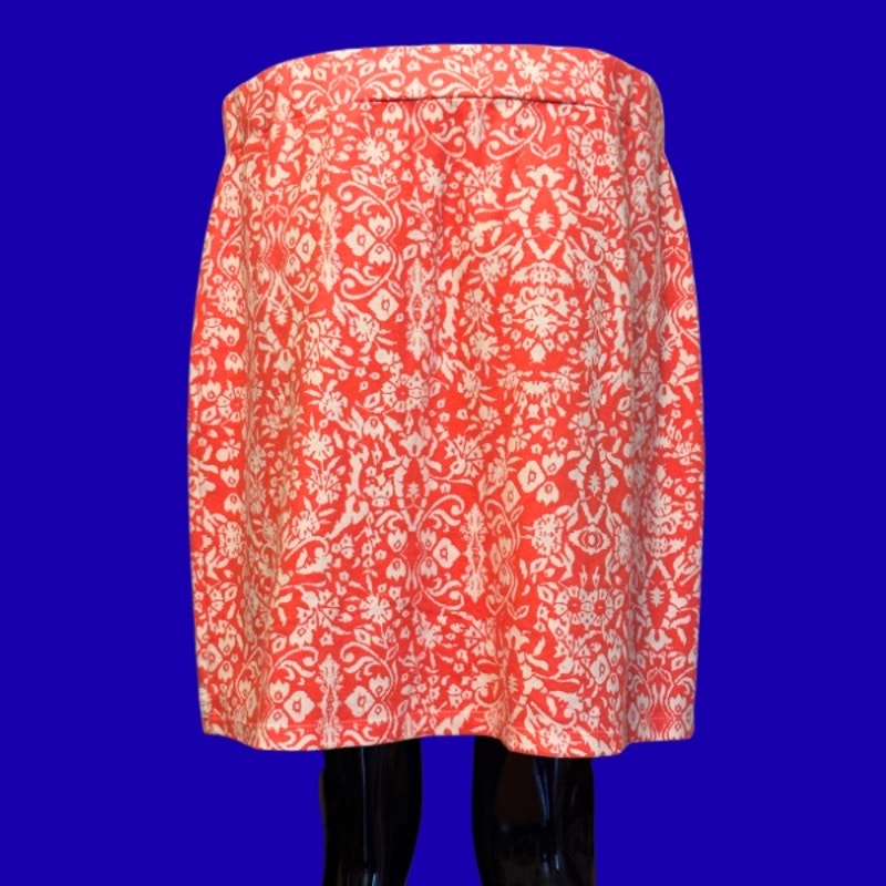 Coral Orange & White Flower Print Split-Hem Skort (L)