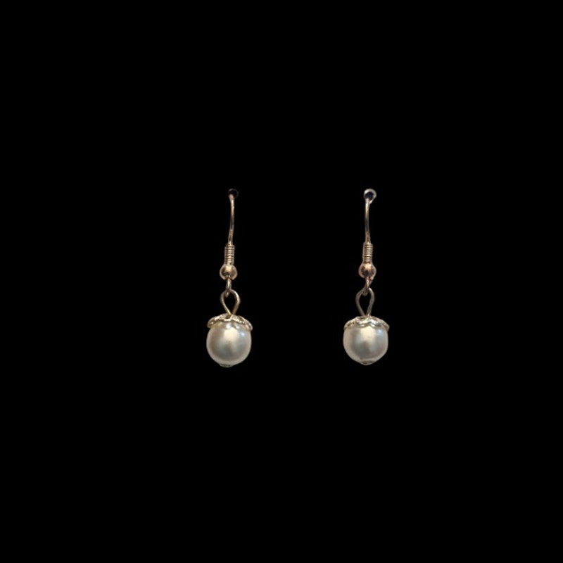 Dainty White Mock Pearl Drop Earrings | Upcycled Vintage