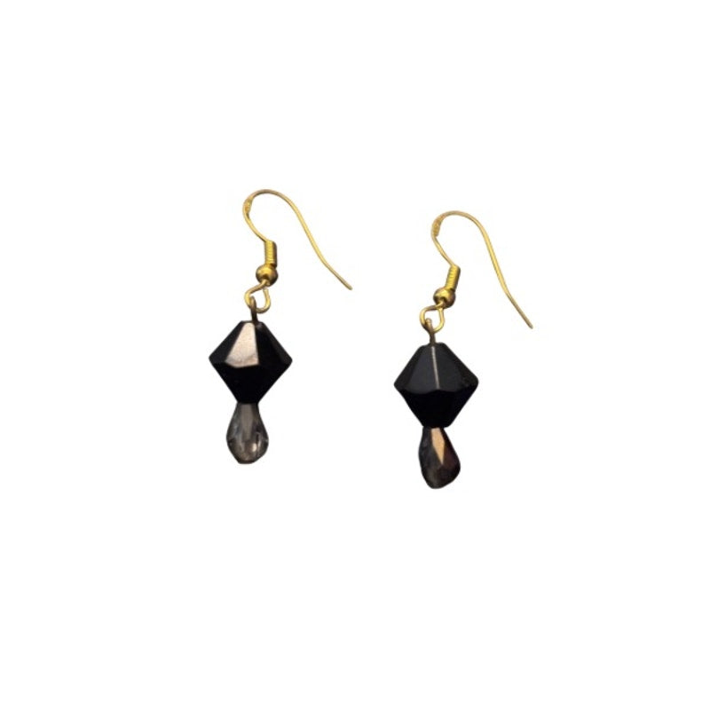 Vampire Tears | Dainty Black & Colorshift Silver/Purple Drop Earrings