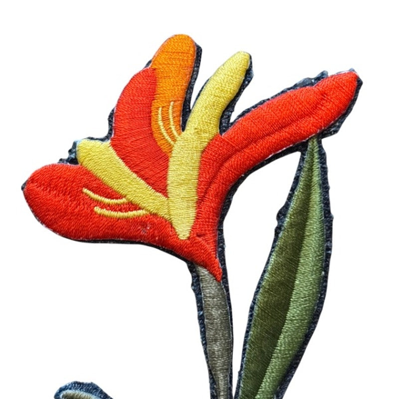 Orange and Yellow Amaryllis Flower Vintage Embroidered Patch Pin