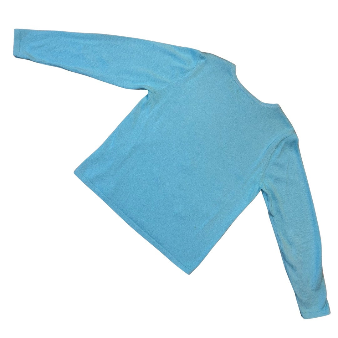 Y2K Aqua Blue Sequin Embroidered Red Cardinal in the Pines Sweater (M)