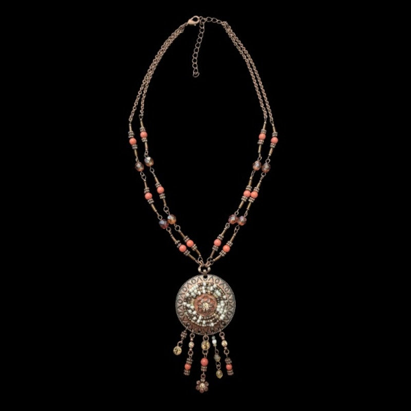 70’s Vntg Avon Copper-toned Beaded Disc Flower Pendent Choker Necklace