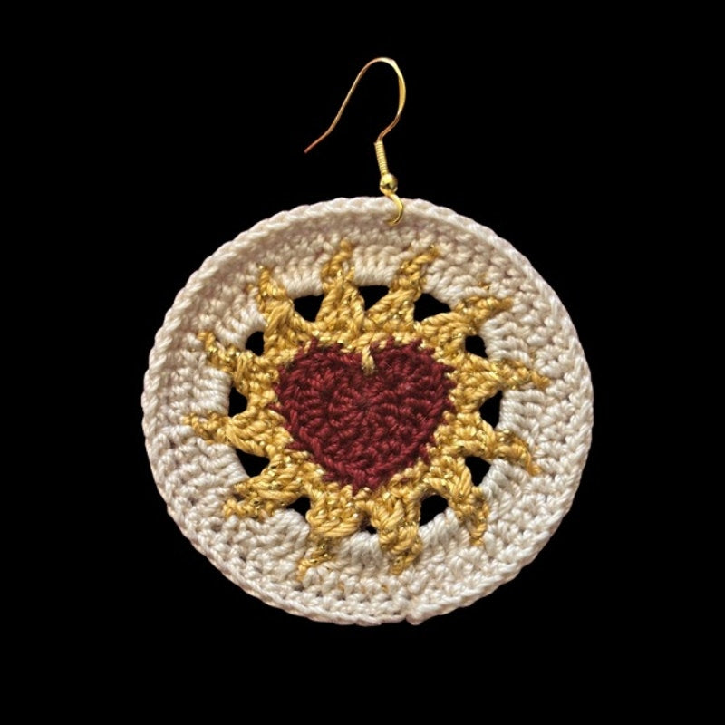 Burgundy, Gold, & Cream Hearts on Fire Micro-crocheted Disc Earrings